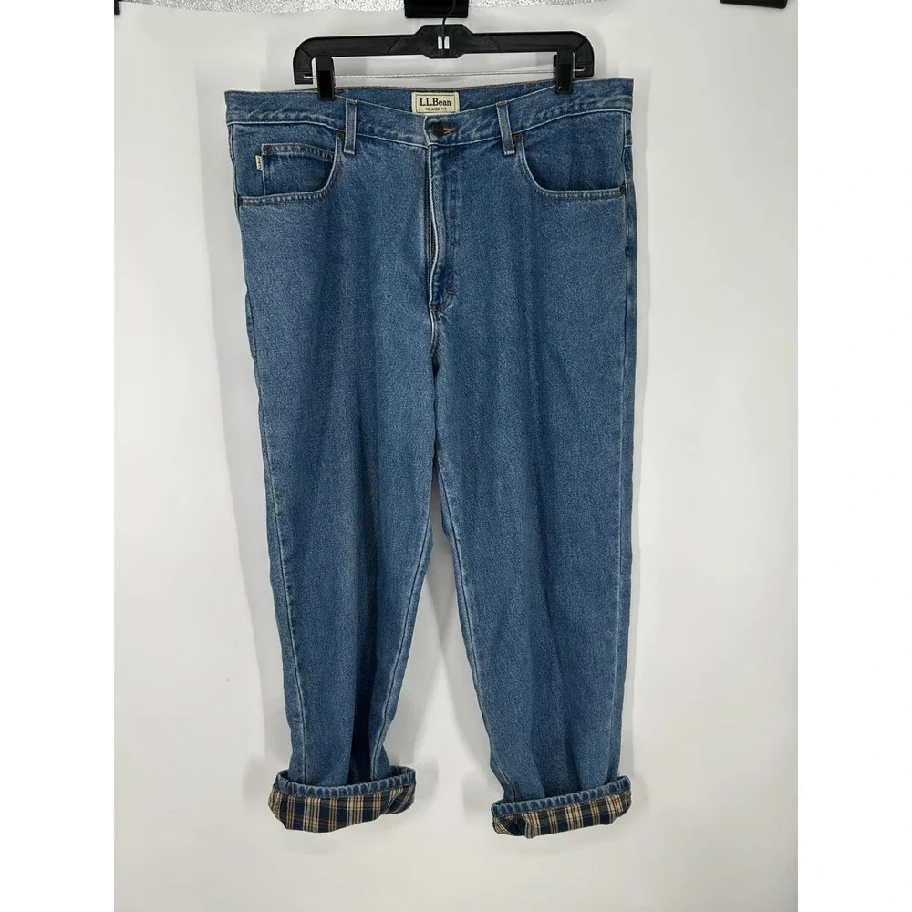 LL Bean Double L Jeans Mens 38x30 Medium Wash Denim Flannel Lined Relaxed Fit